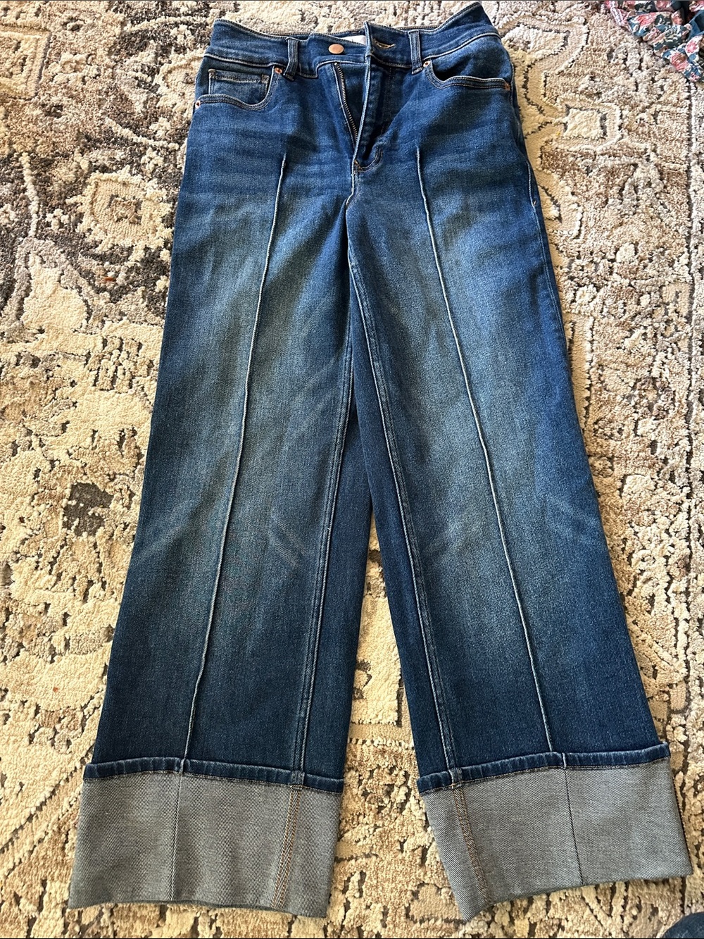 Dear John Dark Blue Wide-Leg Jeans with Cuffed Hem